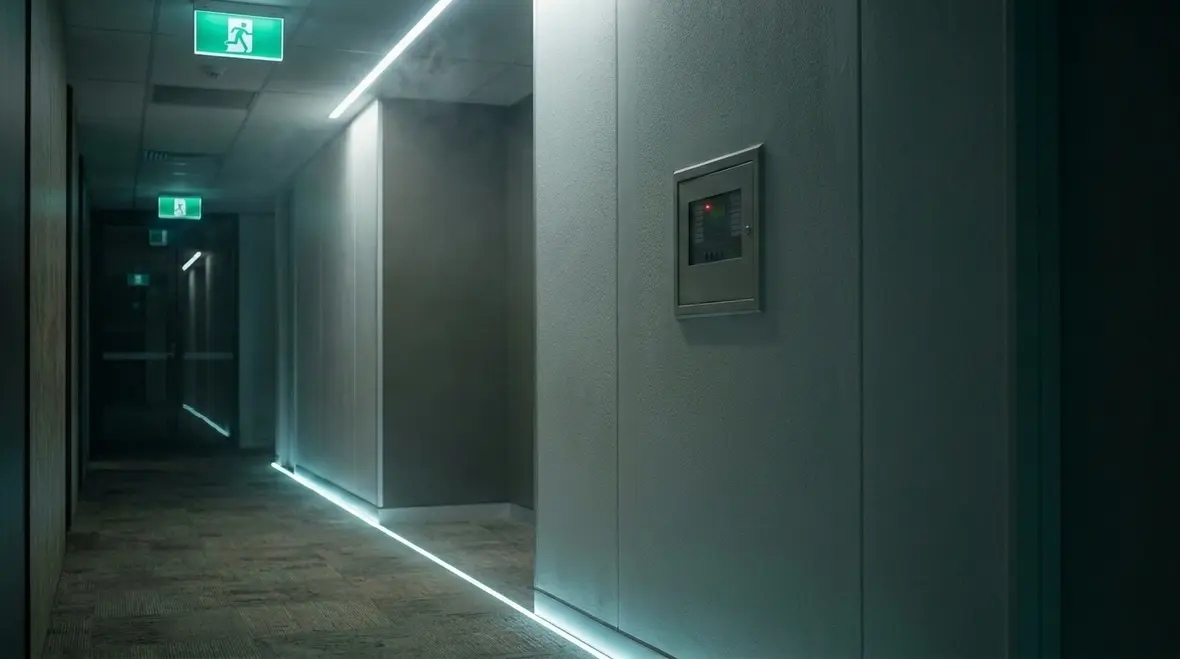 Integrated fire alarms and lighting guiding evacuation routes