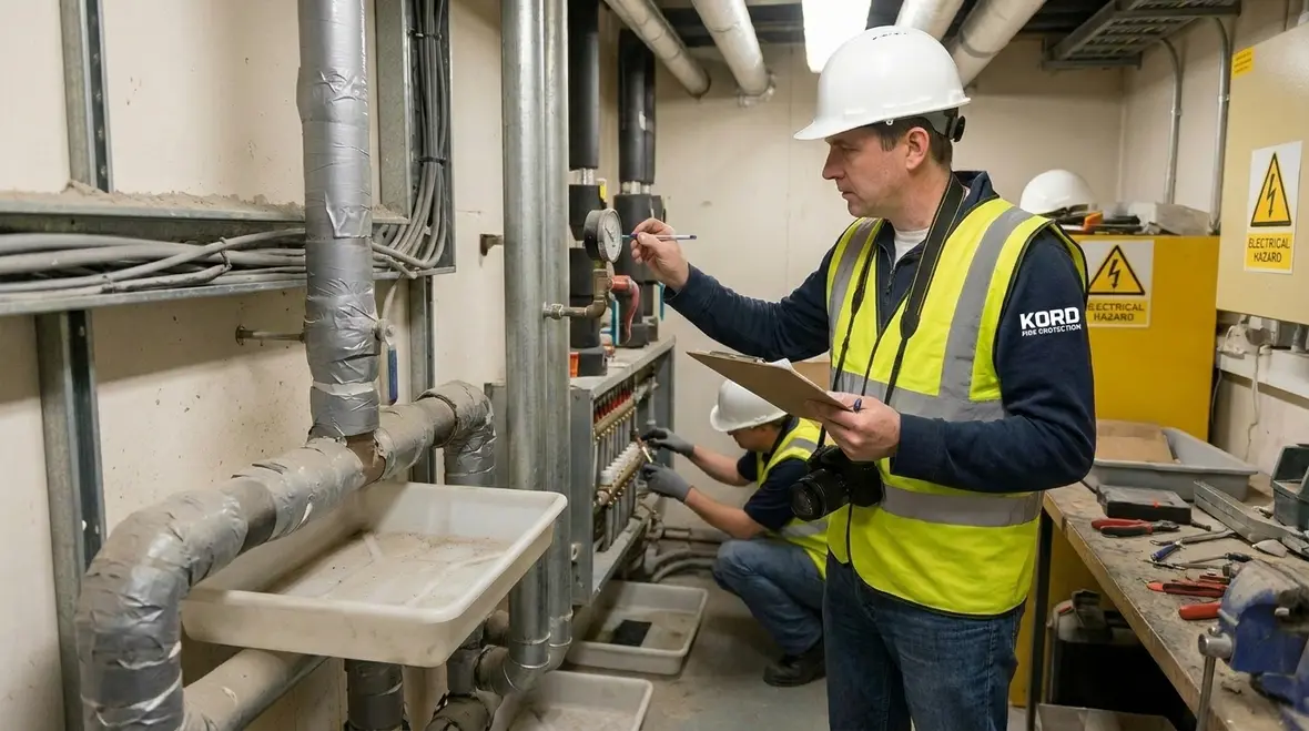 Fire sprinkler valve room inspection and leak response planning