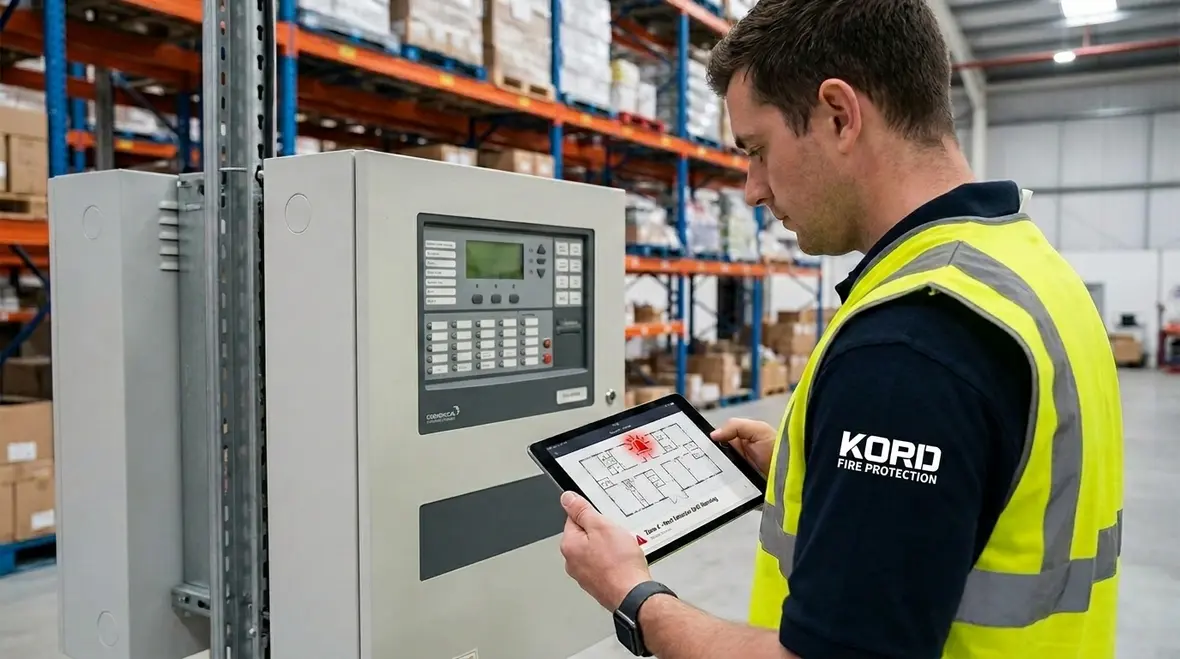 Smart fire alarm monitoring technology dashboard in an Australian commercial facility