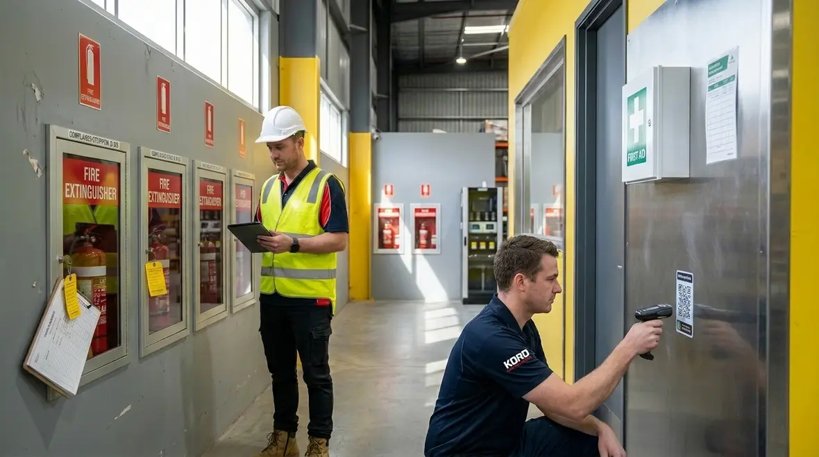 Commercial compliance reporting for smart fire extinguisher alerts across multiple facilities