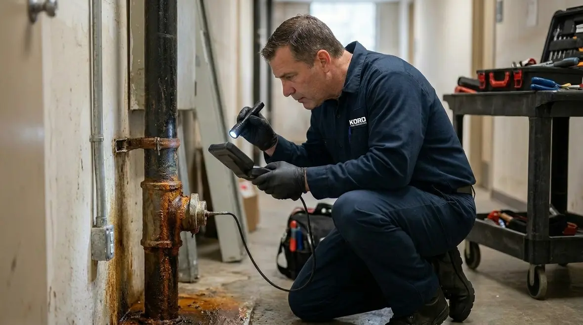 Internal scale and corrosion forming in commercial sprinkler piping