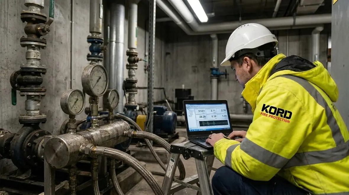 Standpipe pressure testing and calibration workflow in a high rise