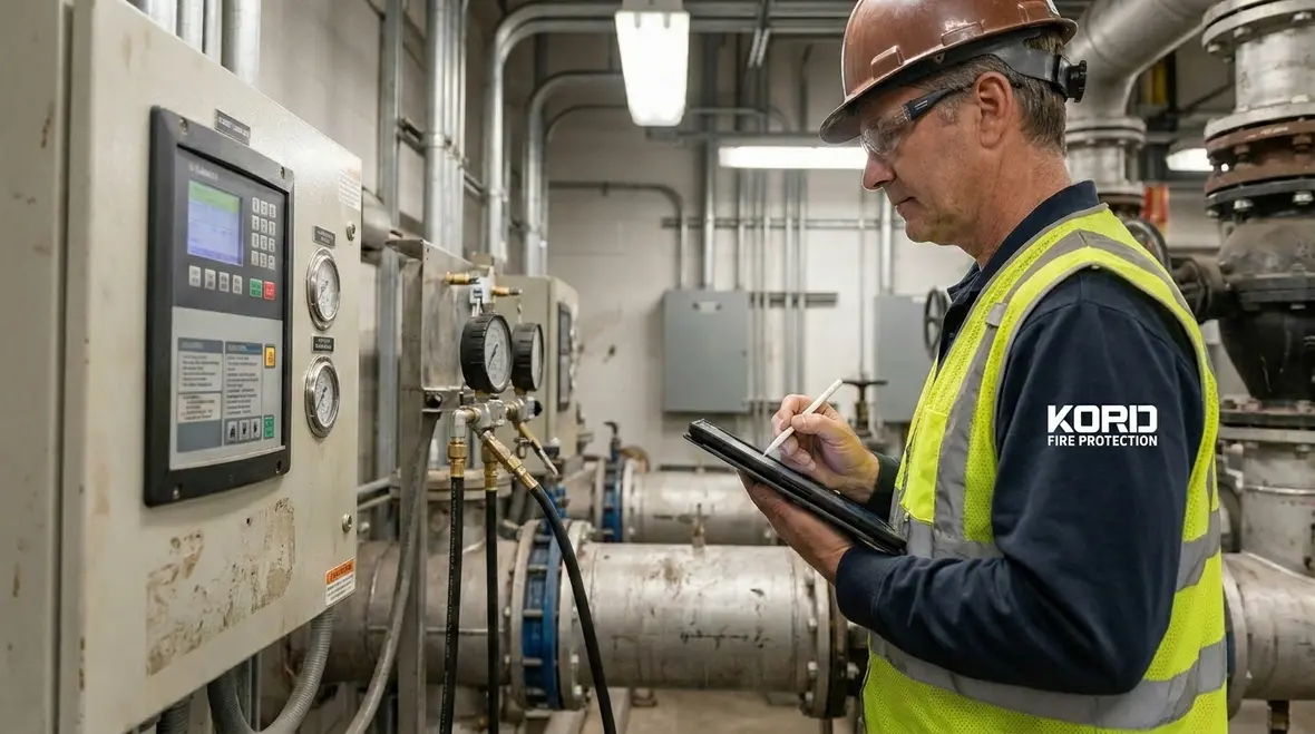 Standpipe inspection checklist and pressure verification at hose outlet