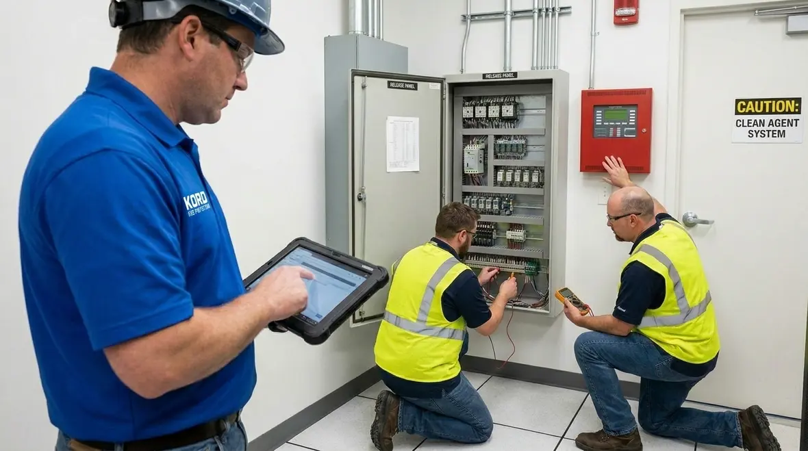 Emergency backup power and clean agent fire system interface equipment