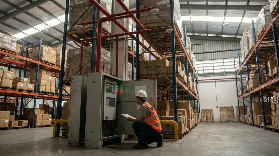 Warehouse fire suppression and detection system layout