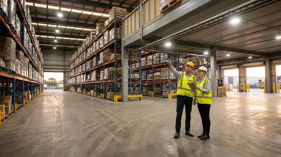 High-bay warehouse industrial lighting upgrade in a busy facility