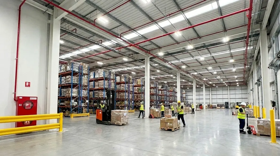 Warehouse industrial lighting solutions inside a modern facility