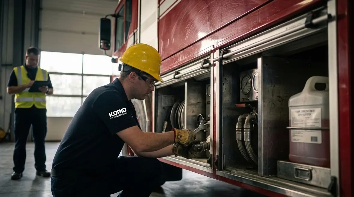 Airport rescue vehicle monitor and foam discharge system