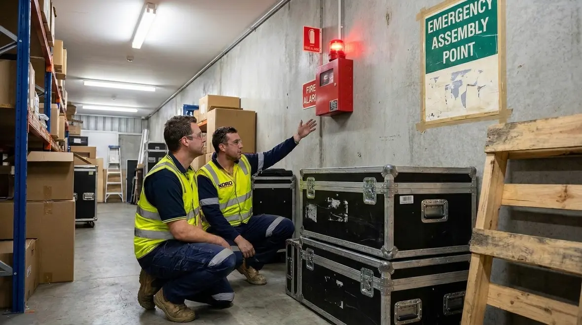 Technician testing water spray alarm and inspection points