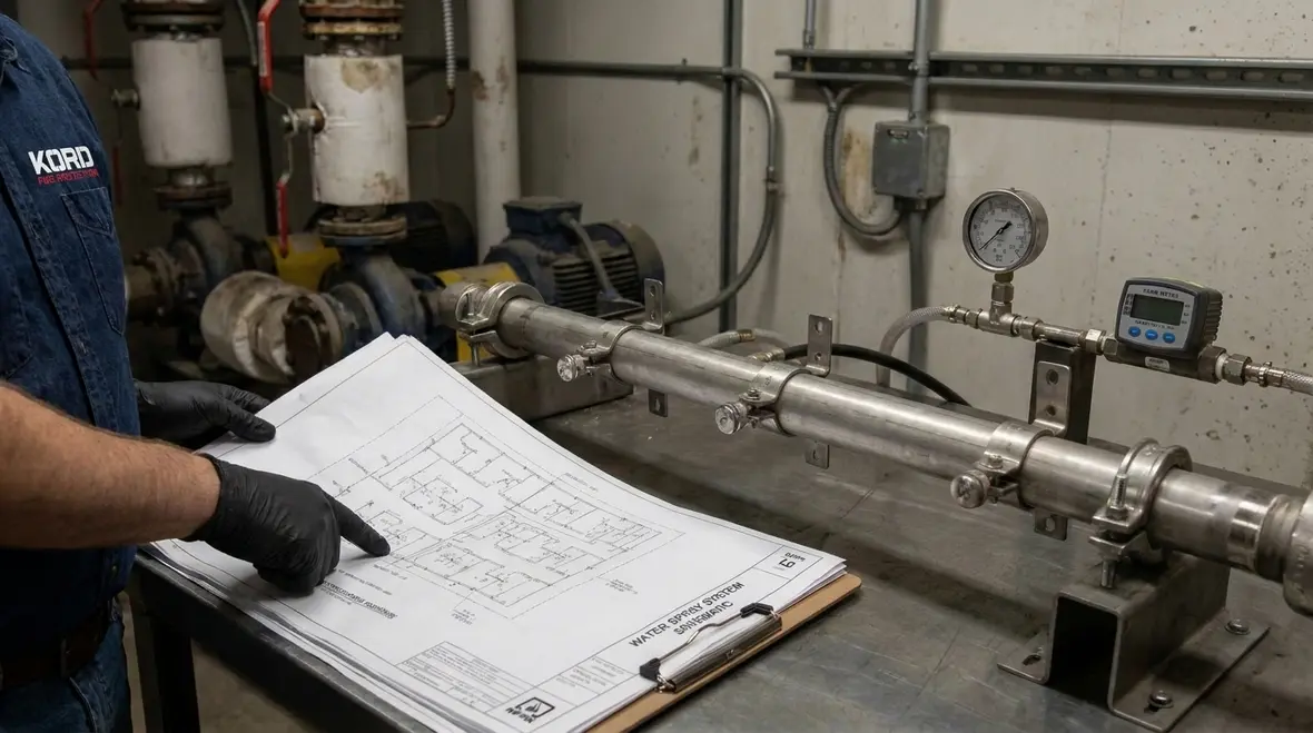 Water spray system planning and layout review under NFPA 15 Section 1.3