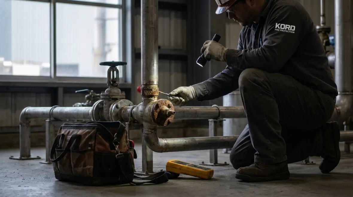 Fire protection team supporting water spray installation testing and maintenance