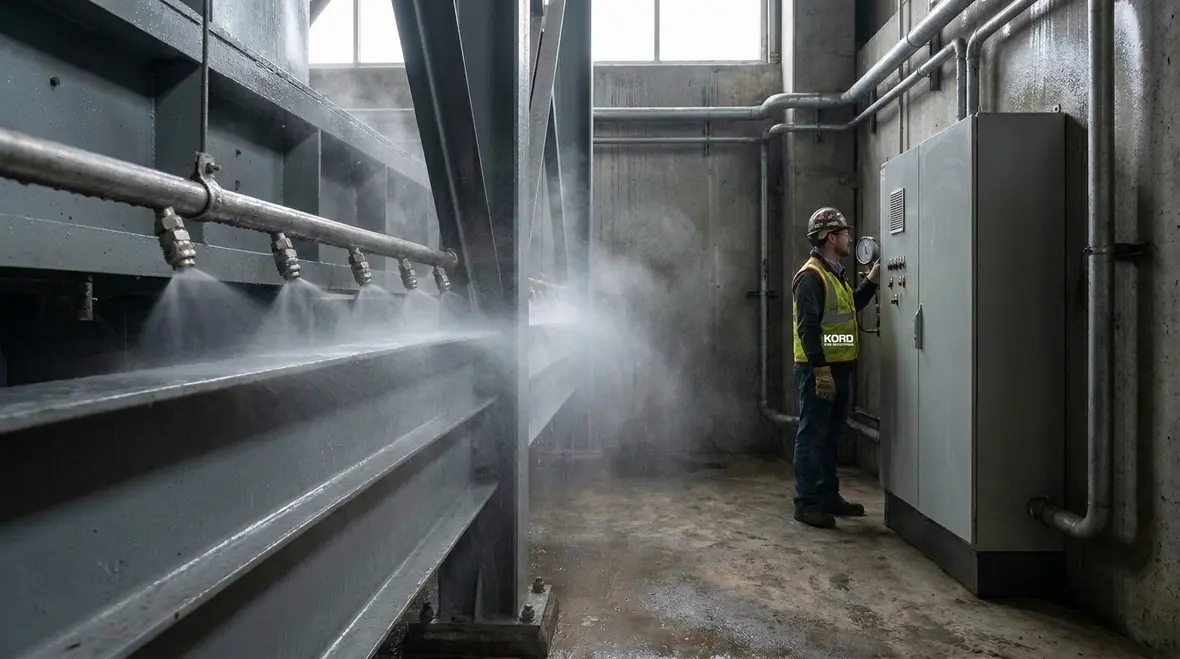 Industrial facility using NFPA 15 water spray protection around liquid hazards