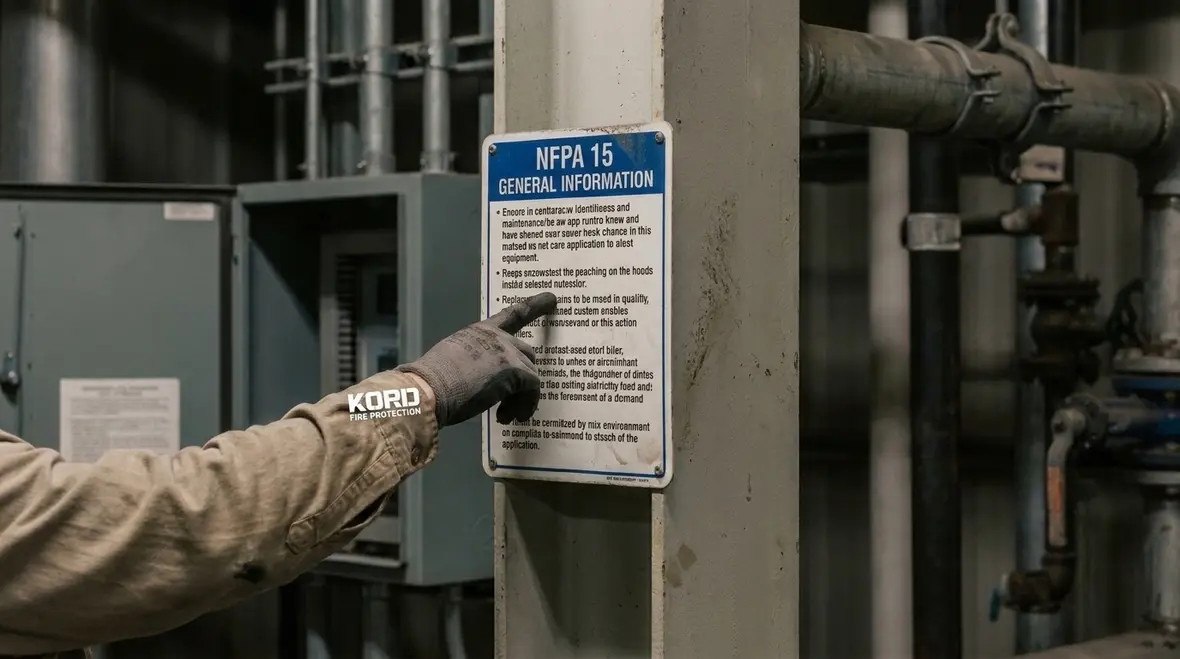 General information sign for water spray system in industrial facility