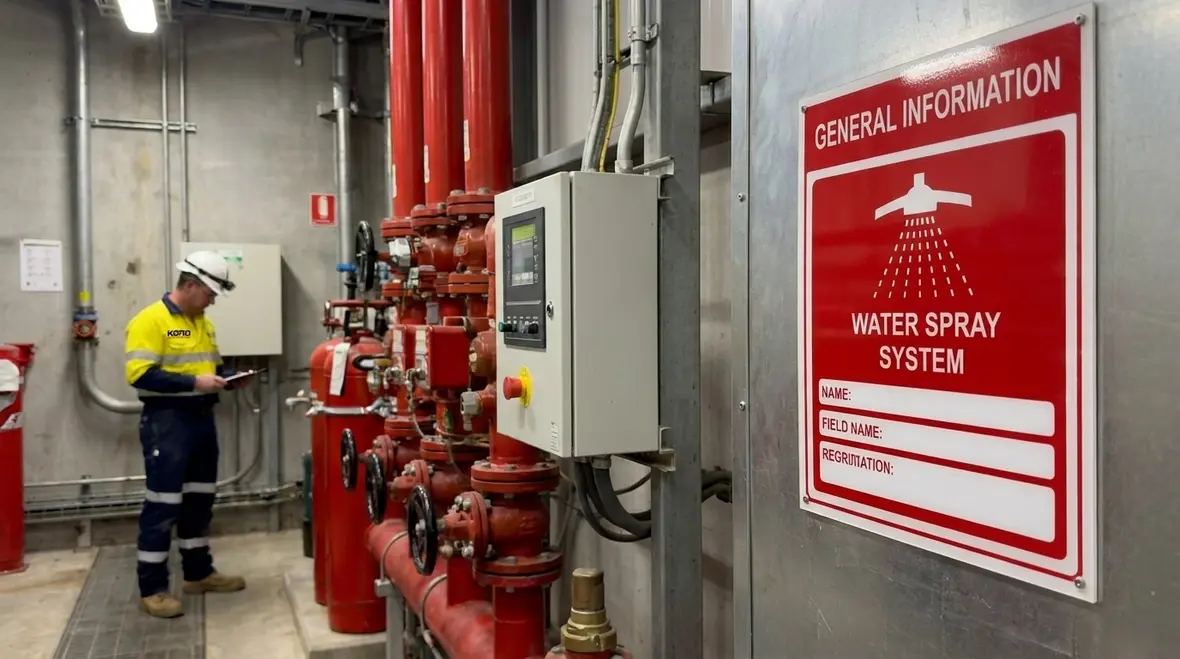 NFPA 15 general information sign for water spray systems