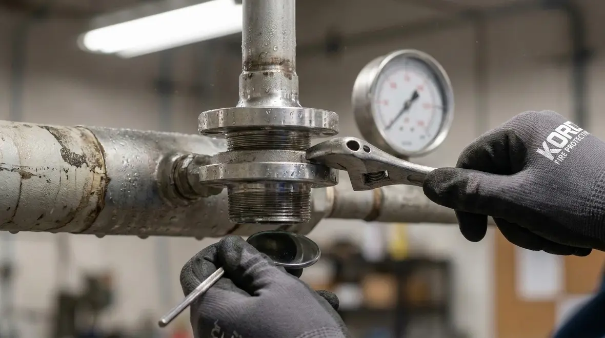 Water spray system piping during hydrostatic test inspection