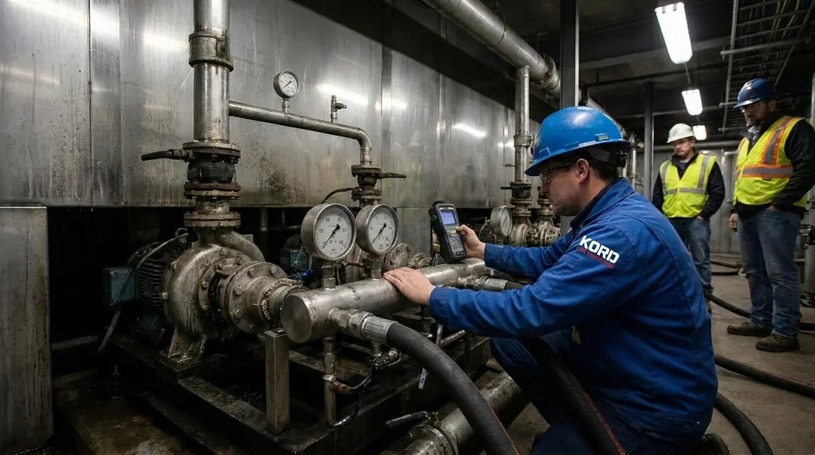 Water spray system nozzles and piping during inspection testing