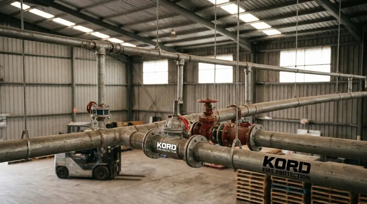 Water spray pipe fittings installed on industrial fire protection piping