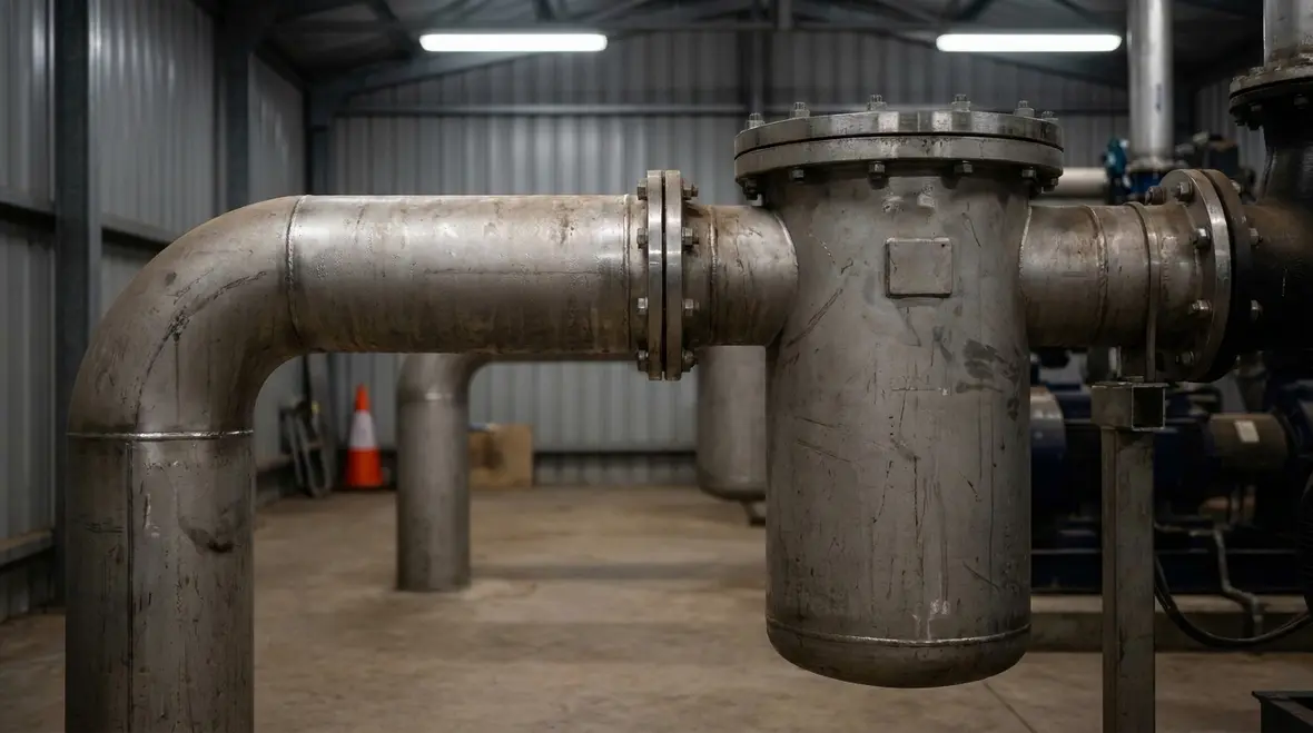 Inline strainer installed on a water spray fire protection line