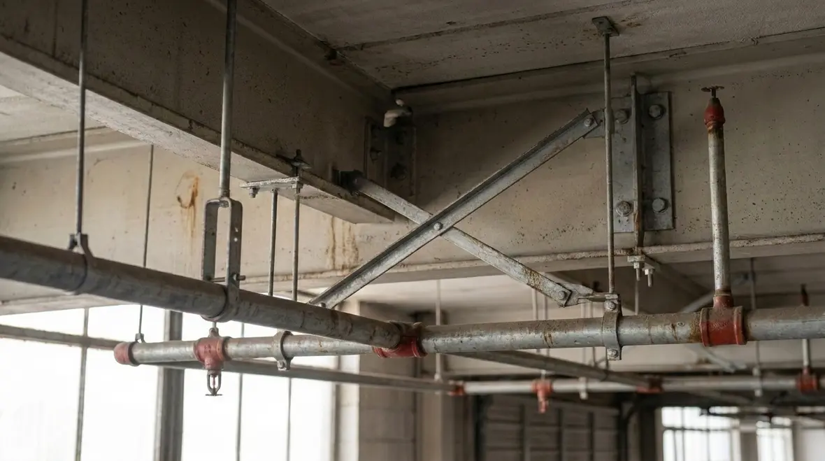 supported water spray piping attachments in a fire protection installation