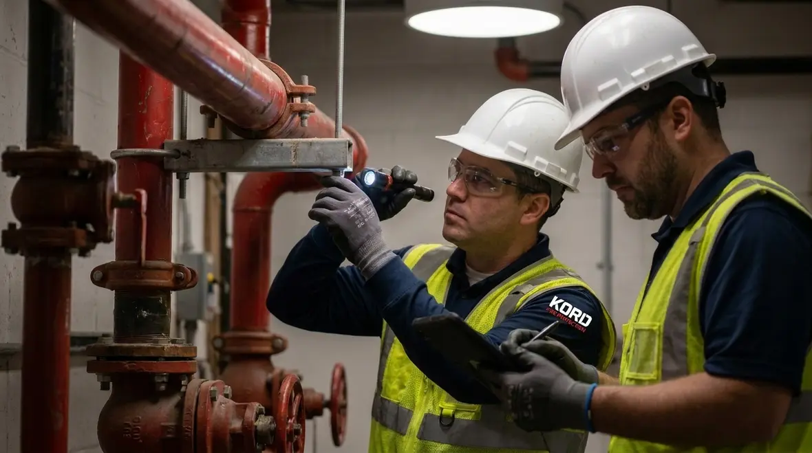 inspection of water spray system piping attachments and nozzle alignment