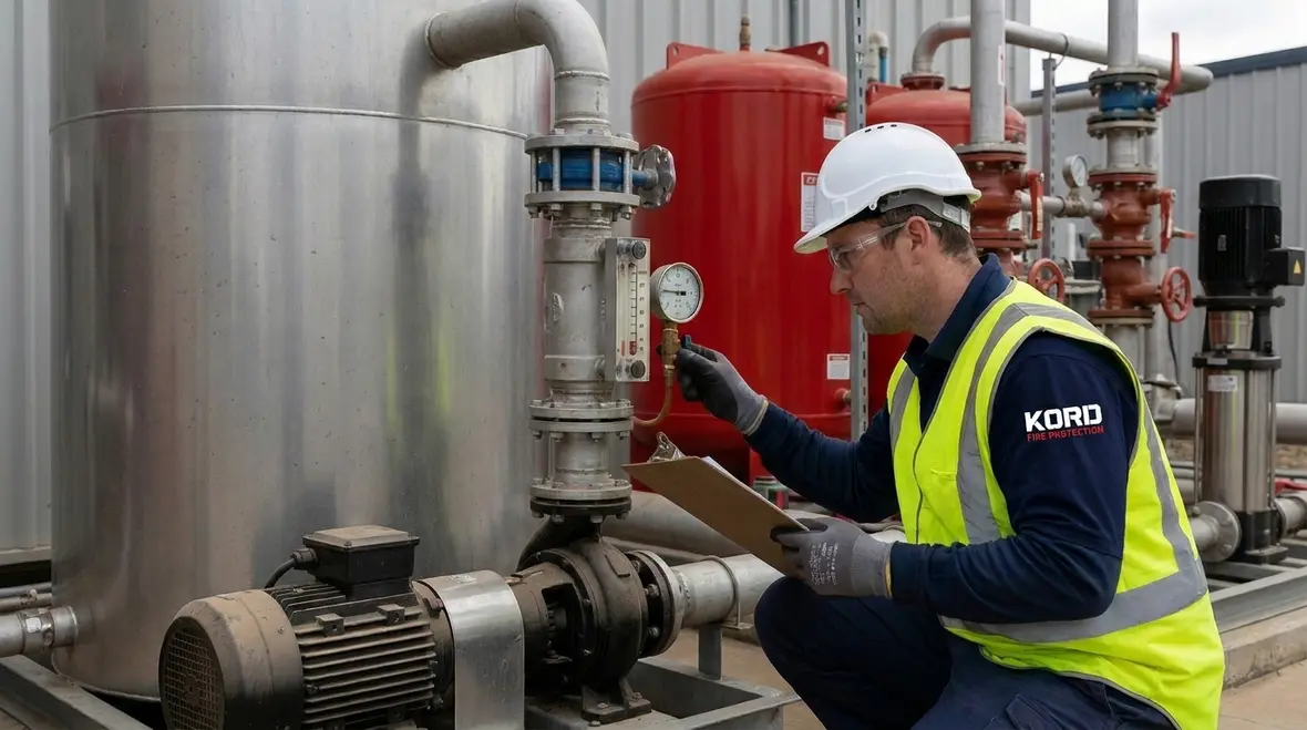 Fire protection team reviewing spray system water supply readiness