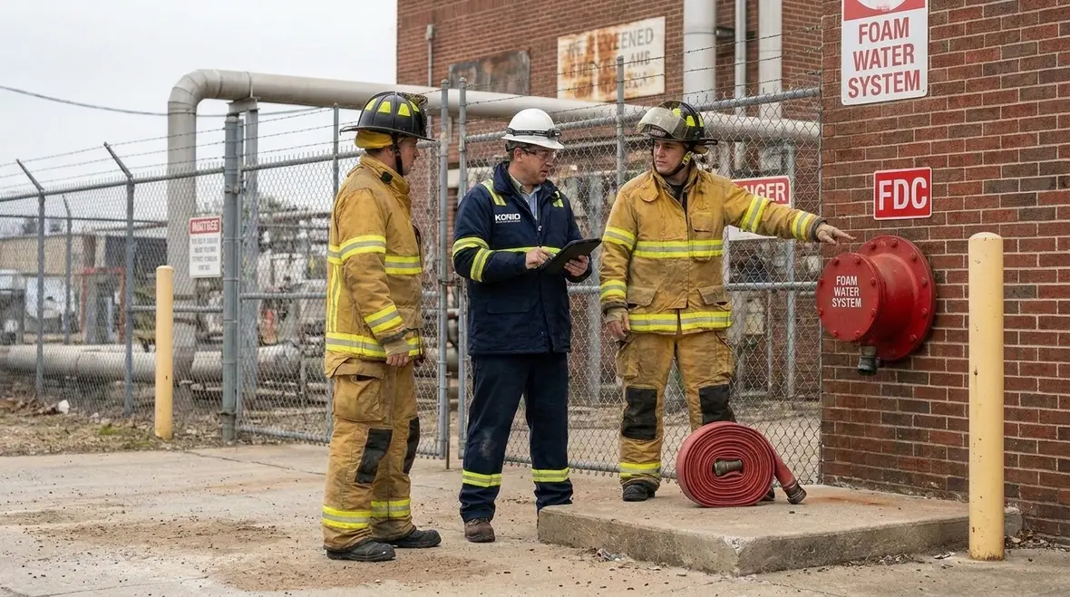 NFPA 16 fire suppression FDC design and site access planning