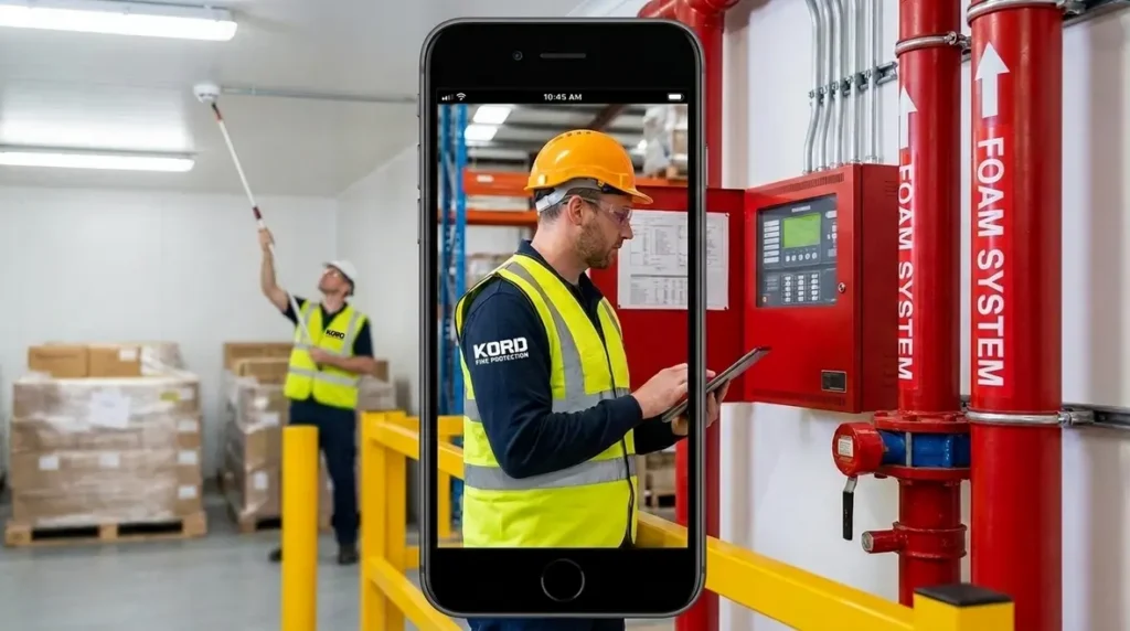 NFPA 16 alarm testing, foam-water system alarm inspection, fire suppression detection testing
