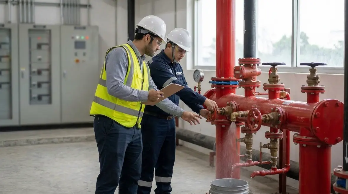 Industrial foam water system inspection and approval workflow