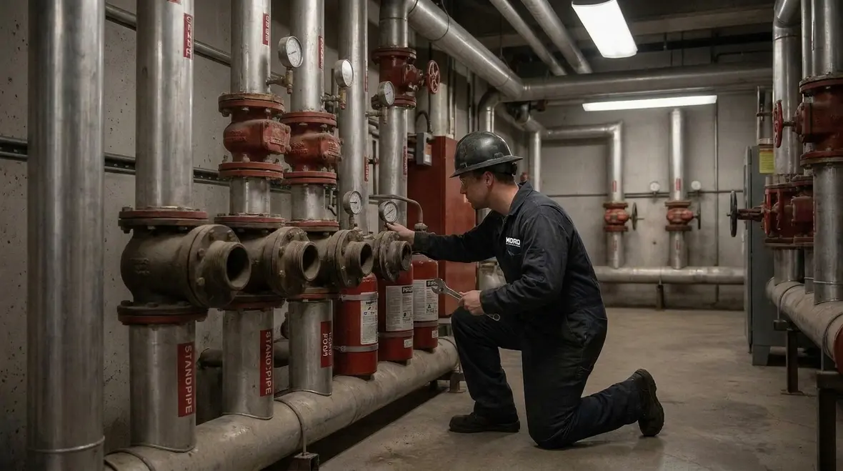 Clearly labeled NFPA 16 fire department connection for foam water system