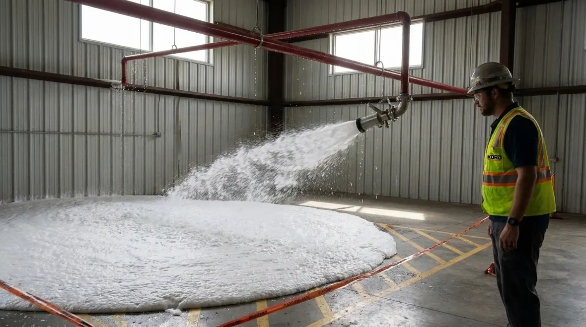 Foam water deluge system acceptance test and discharge observation