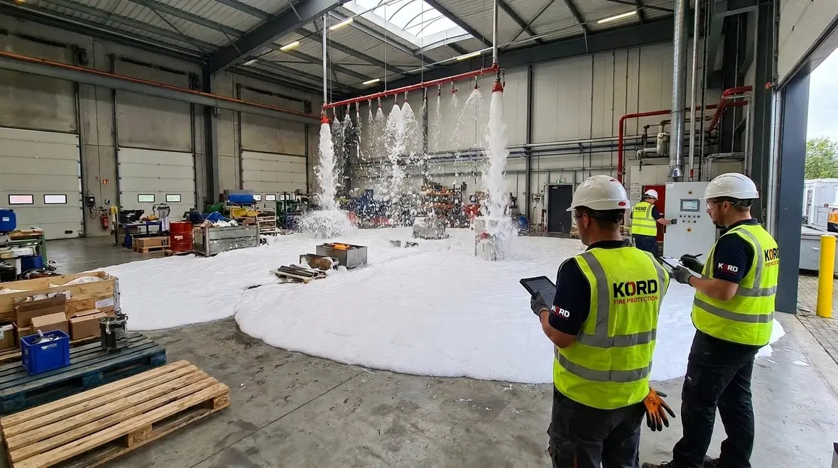 NFPA 16 foam discharge testing foam water system acceptance test at industrial site