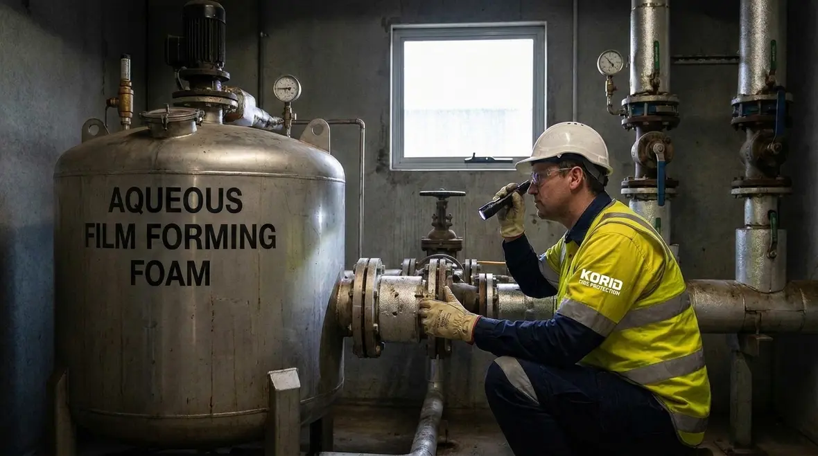 Fire suppression foam storage tank and connected system piping