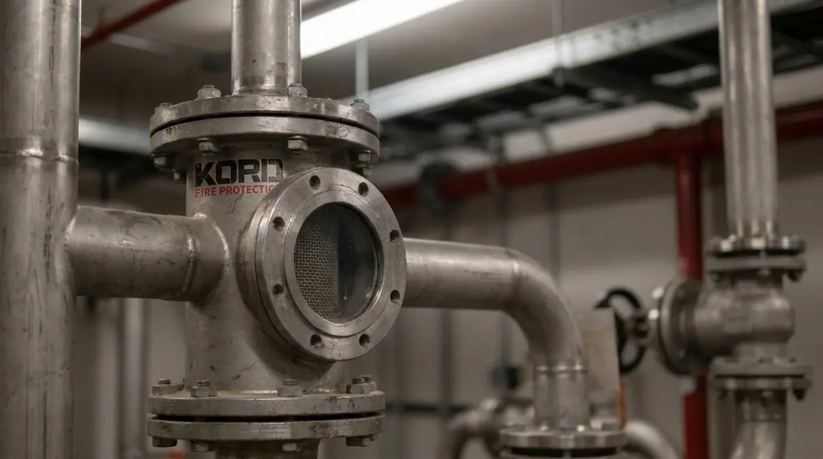 Foam concentrate strainer installed in a foam water sprinkler system