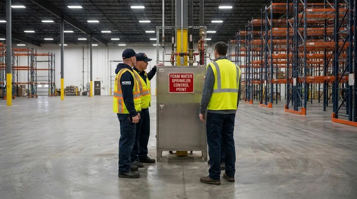 Foam water system signage installed in a commercial or industrial fire protection area