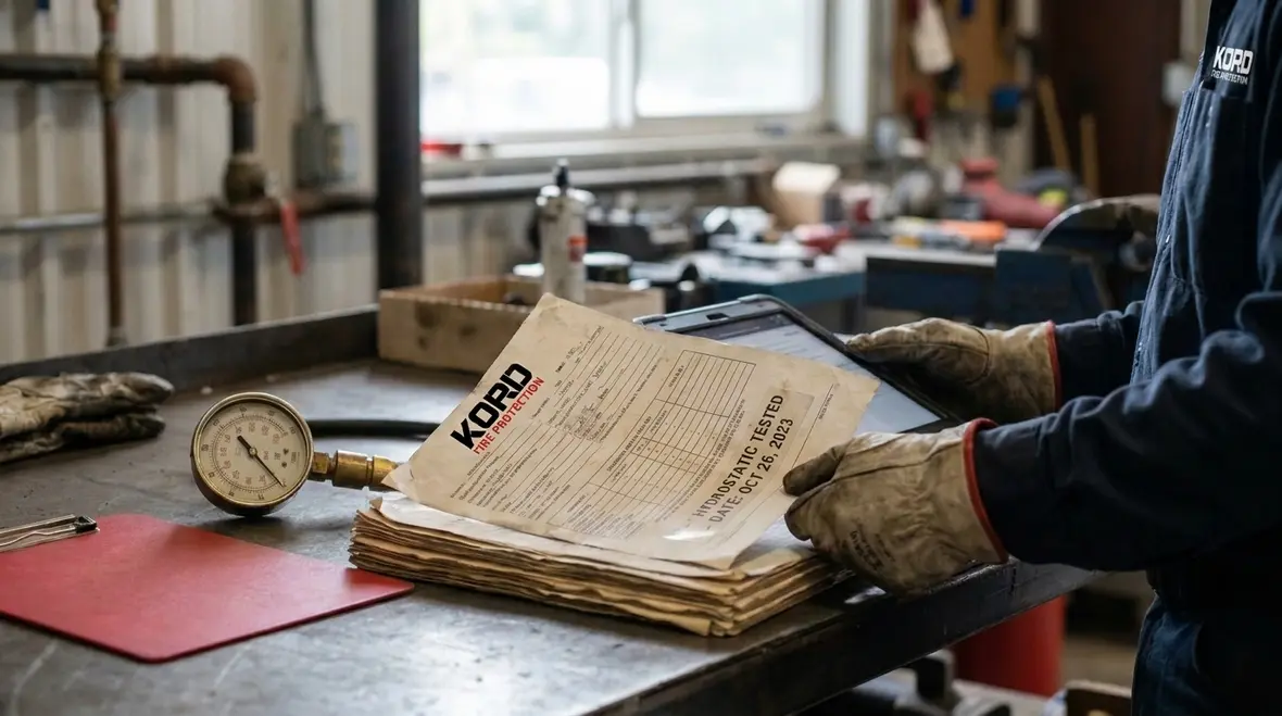 Commercial facility foam water fire suppression hydrostatic testing documentation