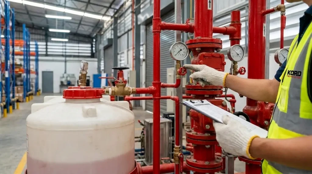 NFPA 16 maintenance frequency, foam-water system inspection schedule, fire suppression ITM frequency