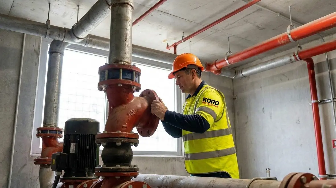 Foam water system piping and fire suppression pipe fittings installed in a commercial facility