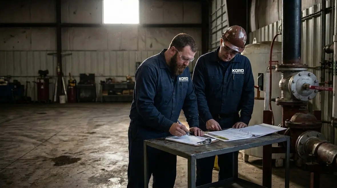 Inspection and maintenance work on a preprimed foam water sprinkler system