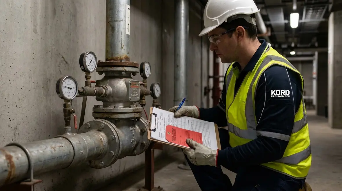 Technicians reviewing foam fire suppression design and maintenance requirements