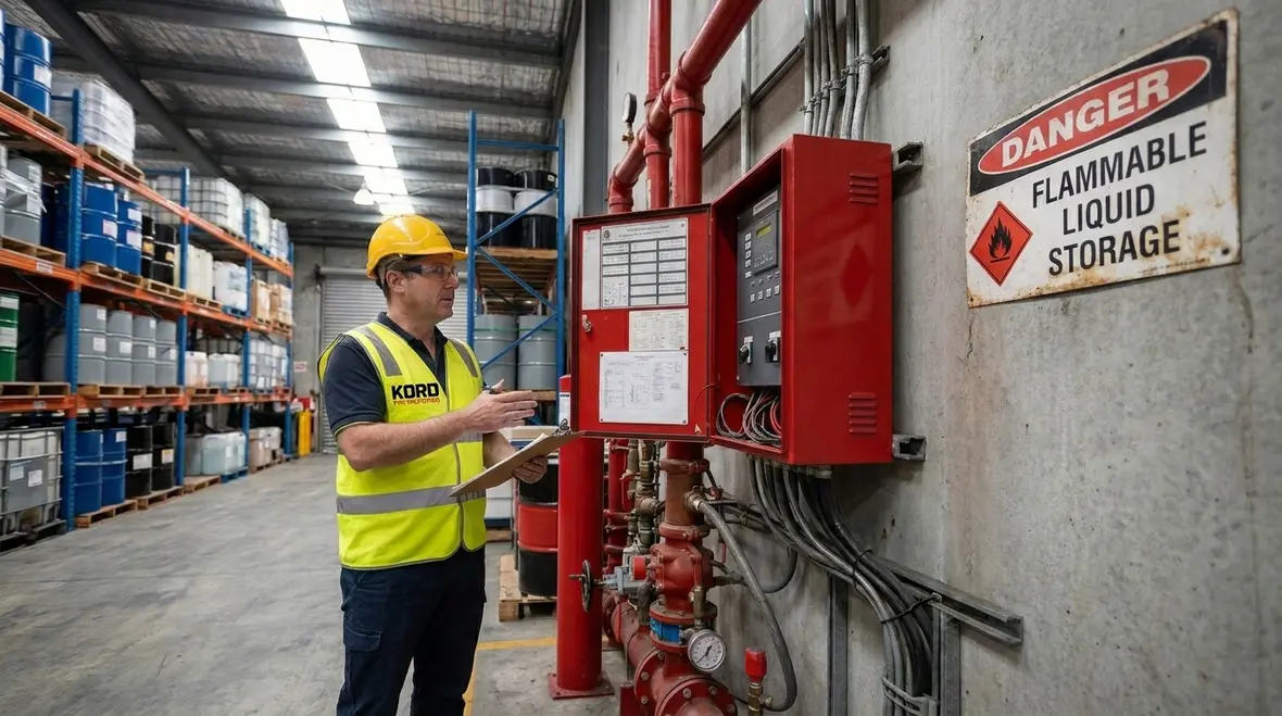 Foam water sprinkler system protecting industrial flammable liquid hazard area