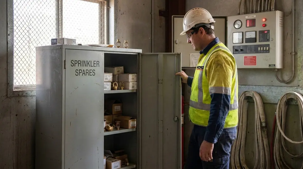 Foam water system spare sprinklers prepared for fast replacement