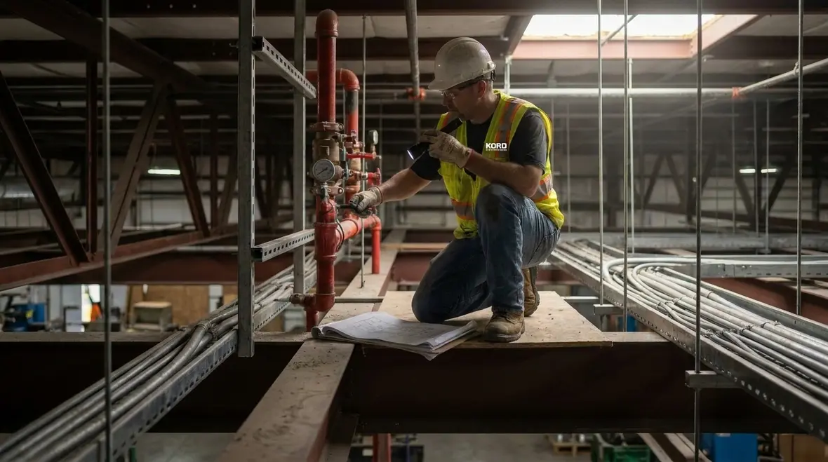 Fire suppression installation drawings showing pipe routing and foam equipment