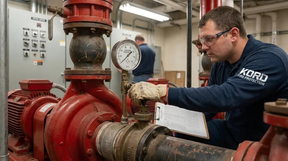 Fire pump gauges and controller checked during Chapter 14 acceptance testing