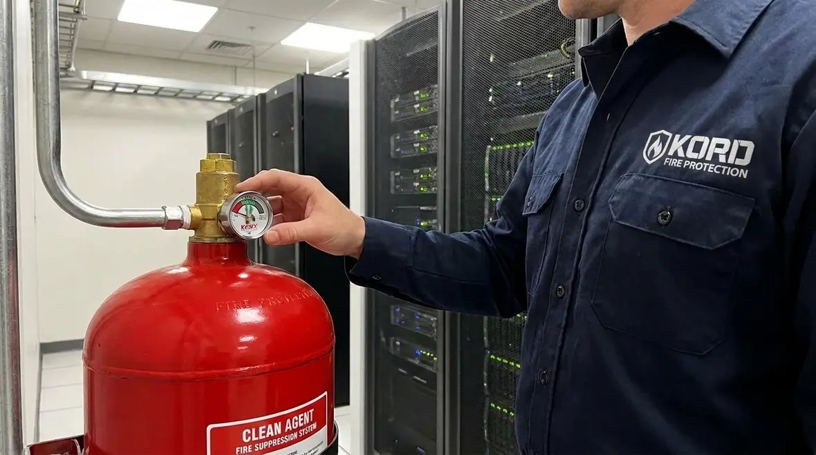 NFPA 2001 clean agent quantity indicators protecting critical equipment room