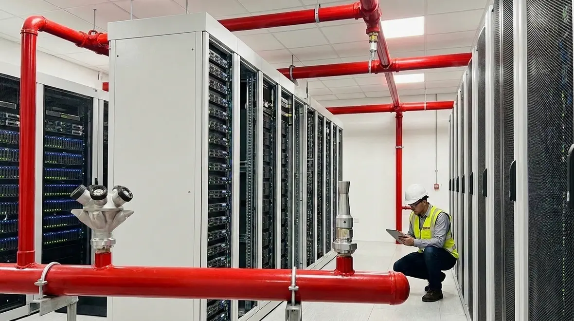 NFPA 2001 continuous flow and batch discharge clean agent system protecting critical equipment