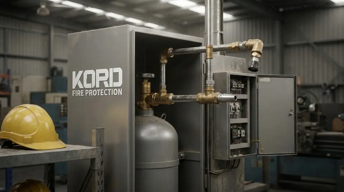Local clean agent fire suppression system coverage area over industrial equipment