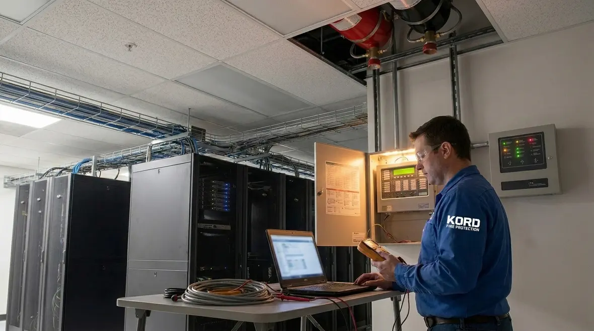 Control panel and detection devices for clean agent fire suppression commissioning
