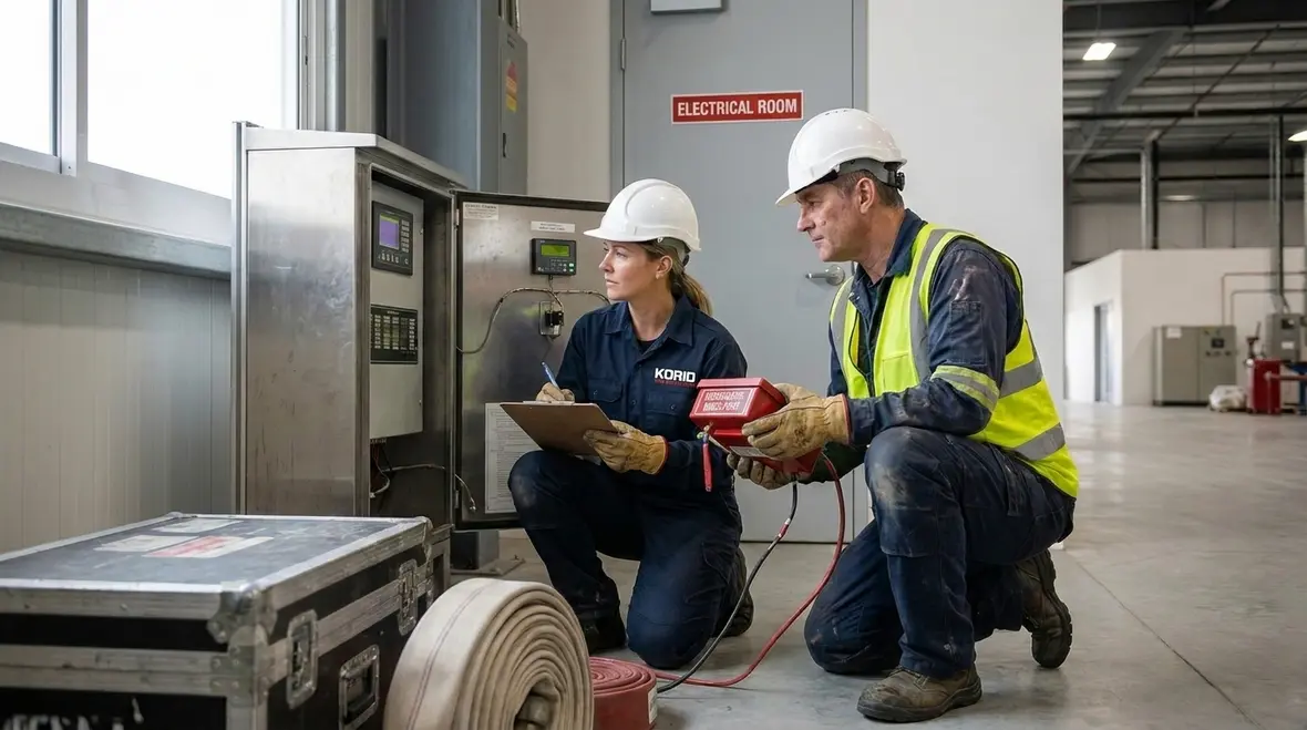 Clean agent cylinders and interlocked shutdown systems in a mission critical room