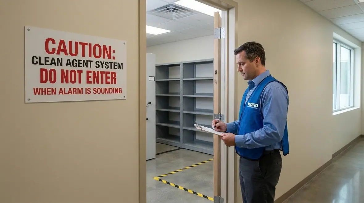 facility manager reviewing clean agent monitoring and re entry procedures