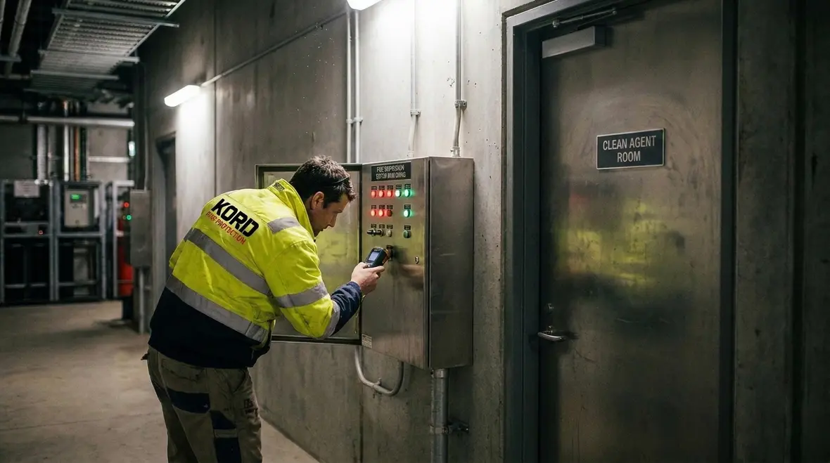 oxygen depletion monitoring panel and clean agent fire suppression room